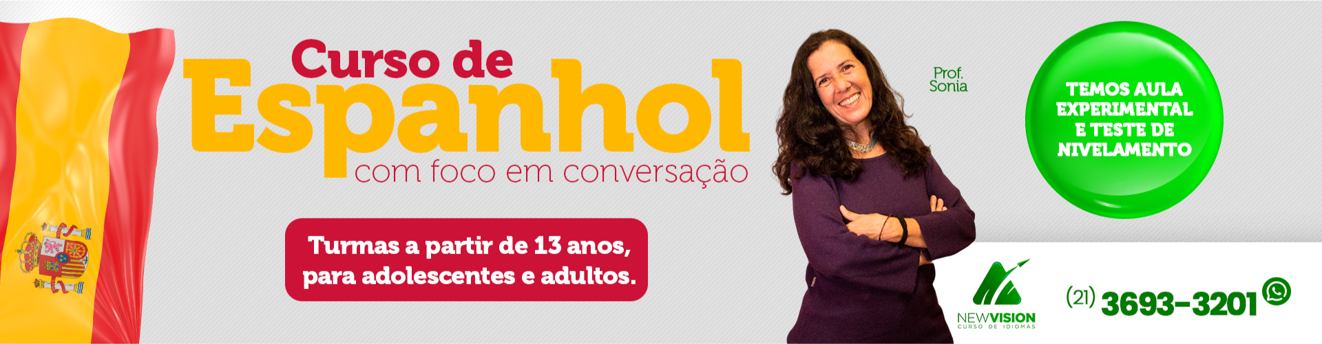Curso de espanhol com foco em conversação. Turmas a partir de 13 anos, para adolescentes e adultos.